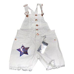 White Denim Shortall With Rose Gold Buttons - Vigoss Girls Size 5